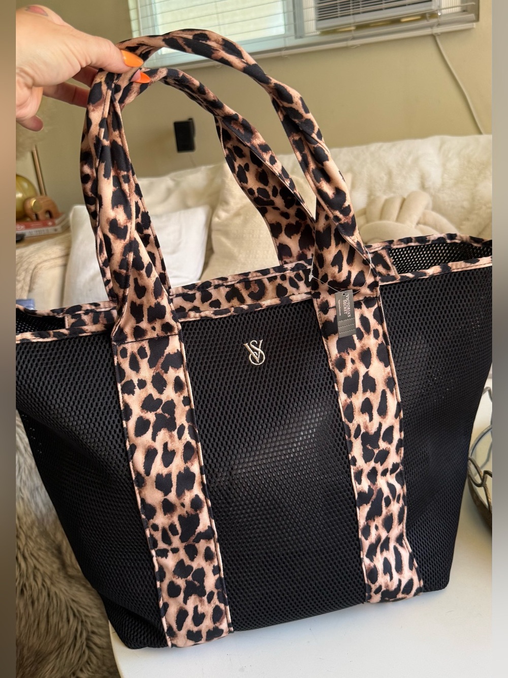 Victoria's Secret Black Mesh Tote with Leopard Trim